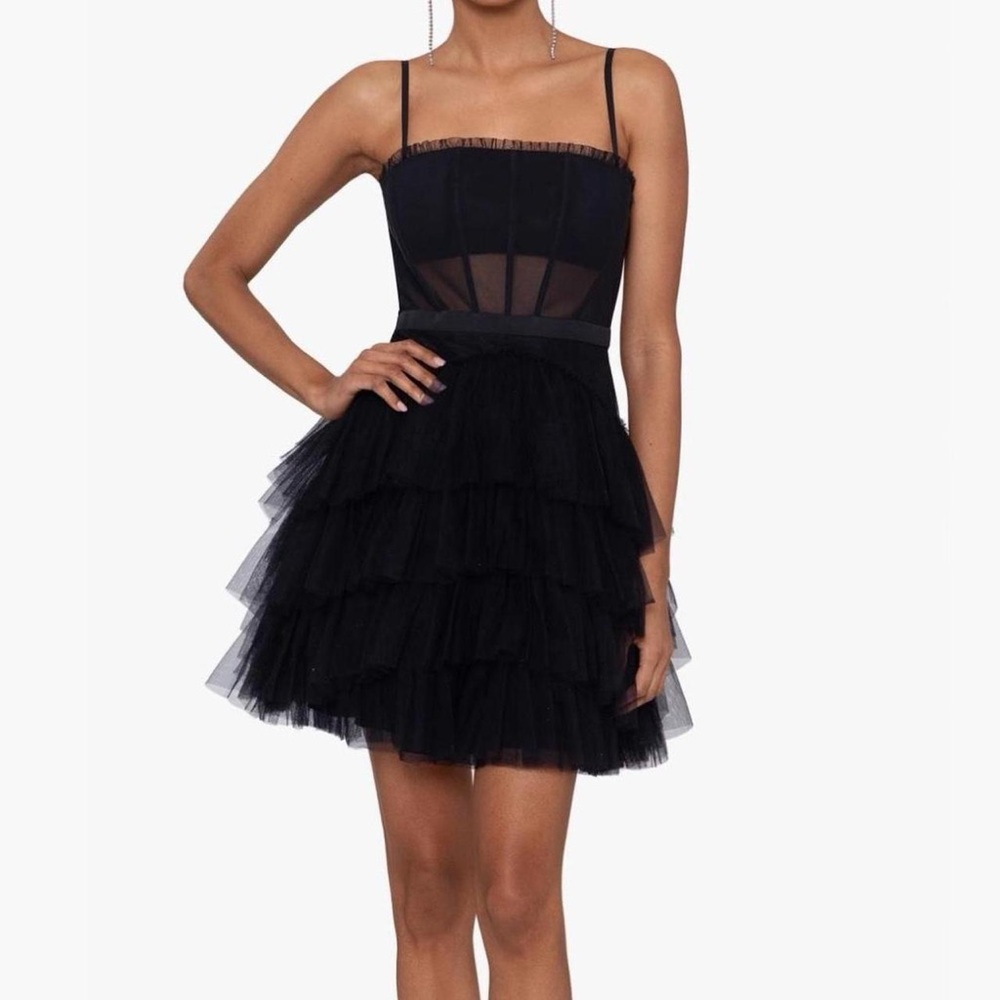 Betsy & Adam Black Tiered Mini Dress